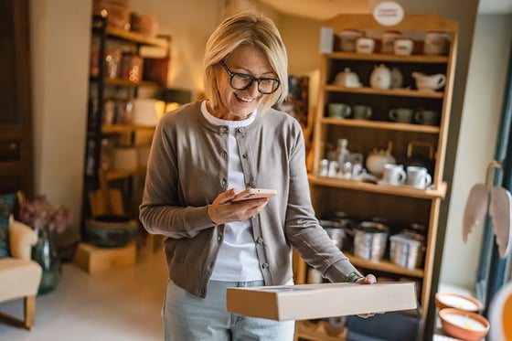 A happy customer returning an item